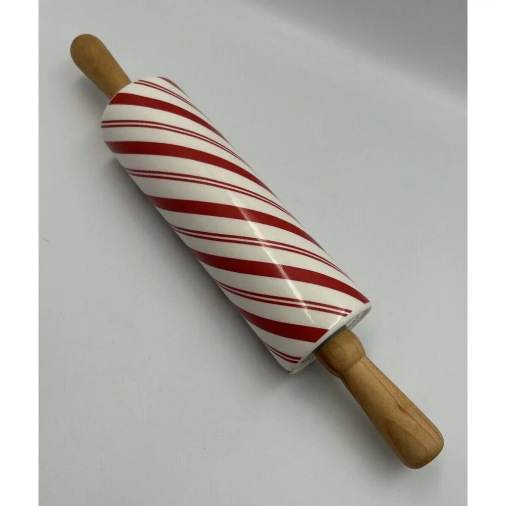 Christmas Ceramic Rolling Pin Red White Candy Cane Peppermint Holiday Gift